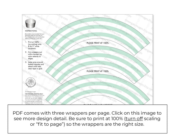 Mint Striped Printable Cupcake Wrapper - Printable Digital Download by Greengate Images