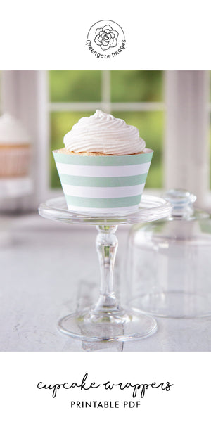 Mint Striped Printable Cupcake Wrapper - Printable Digital Download by Greengate Images