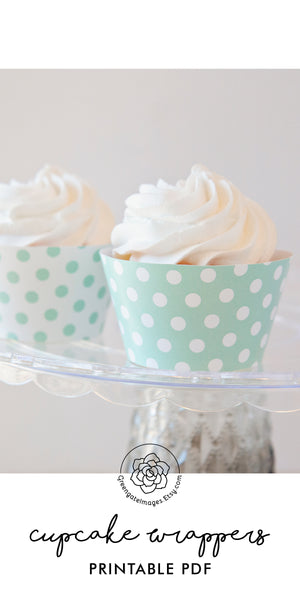 Mint Green Polka Dot Cupcake Wrappers - Printable Digital Download by Greengate Images