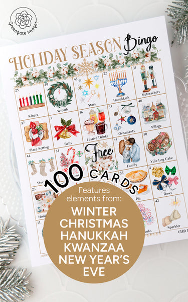Holiday Season Bingo - 100 Cards - Printable Digital Download by Greengate Images