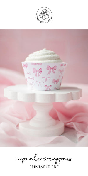 Pink Bow Cupcake Wrapper - Printable Digital Download by Greengate Images