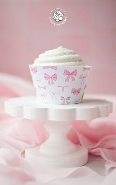 Pink Bow Cupcake Wrapper - Printable Digital Download by Greengate Images