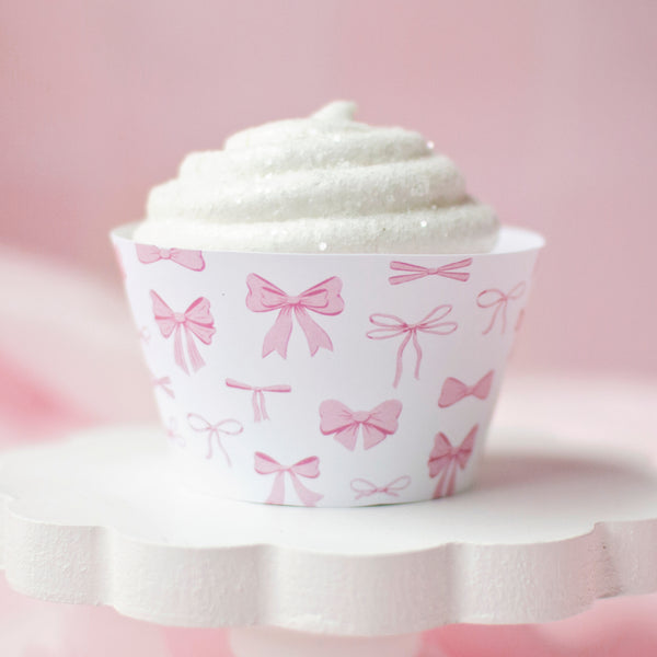 Pink Bow Cupcake Wrapper - Printable Digital Download by Greengate Images