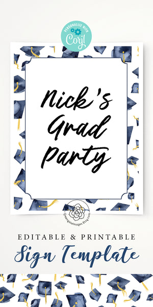 Graduation Sign Template - Navy Blue Caps - Printable Digital Download by Greengate Images