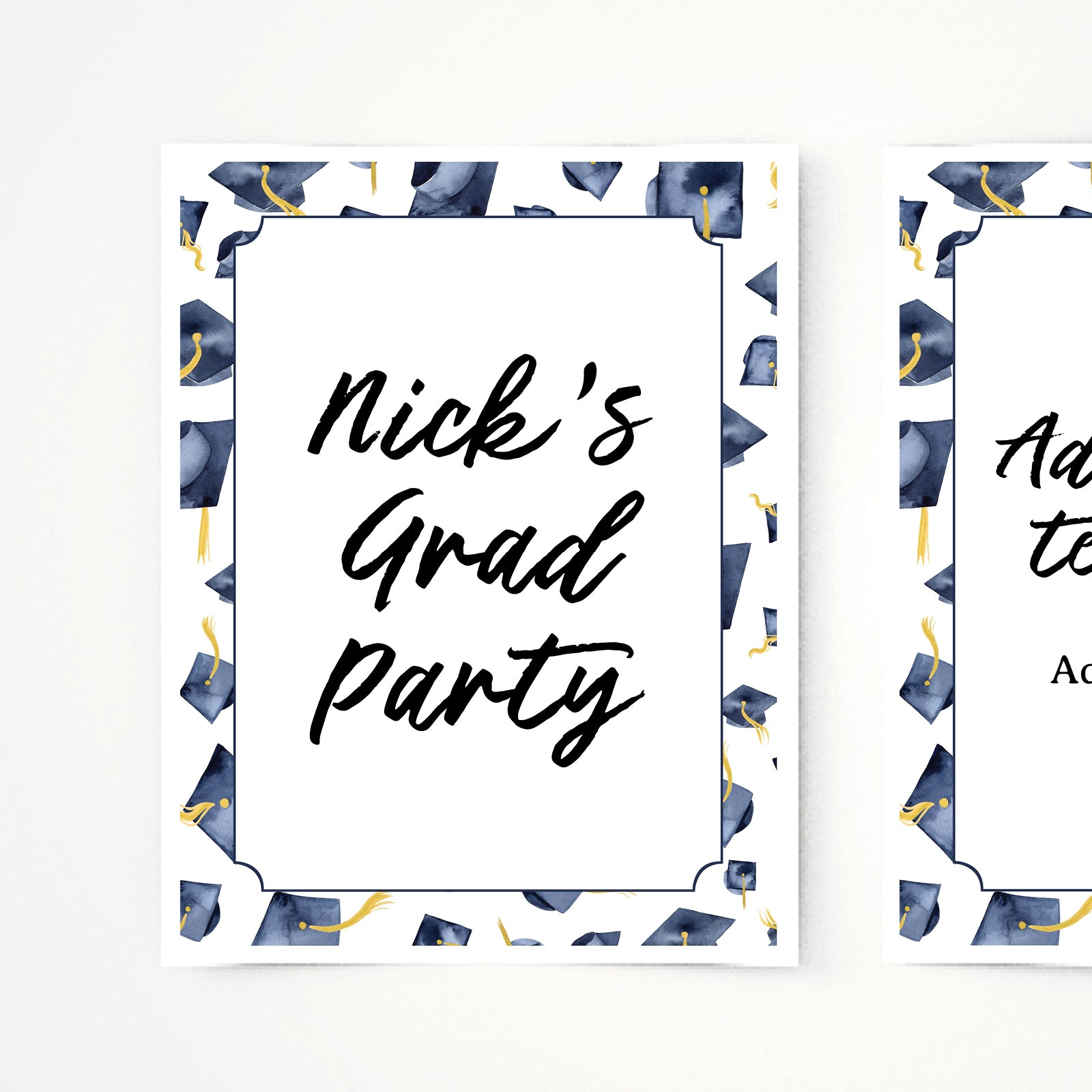 Graduation Sign Template - Navy Blue Caps - Printable Digital Download by Greengate Images