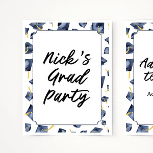 Graduation Sign Template - Navy Blue Caps - Printable Digital Download by Greengate Images