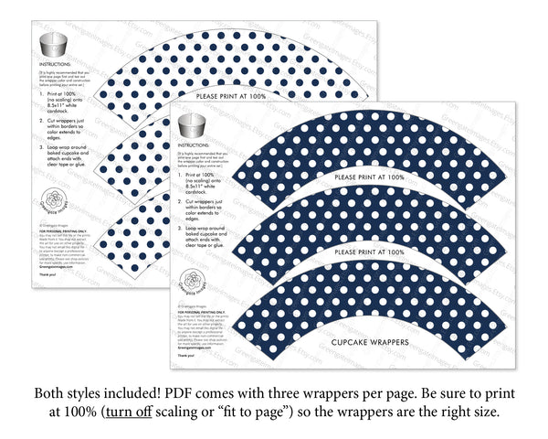 Navy Blue Polka Dot Cupcake Wrappers
