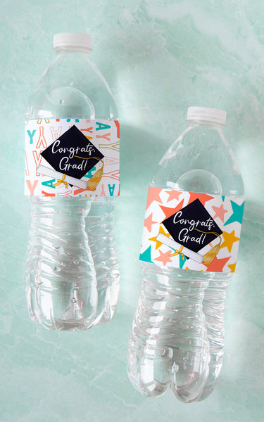 Graduation Water Bottle Labels - Colorful Yay and Stars