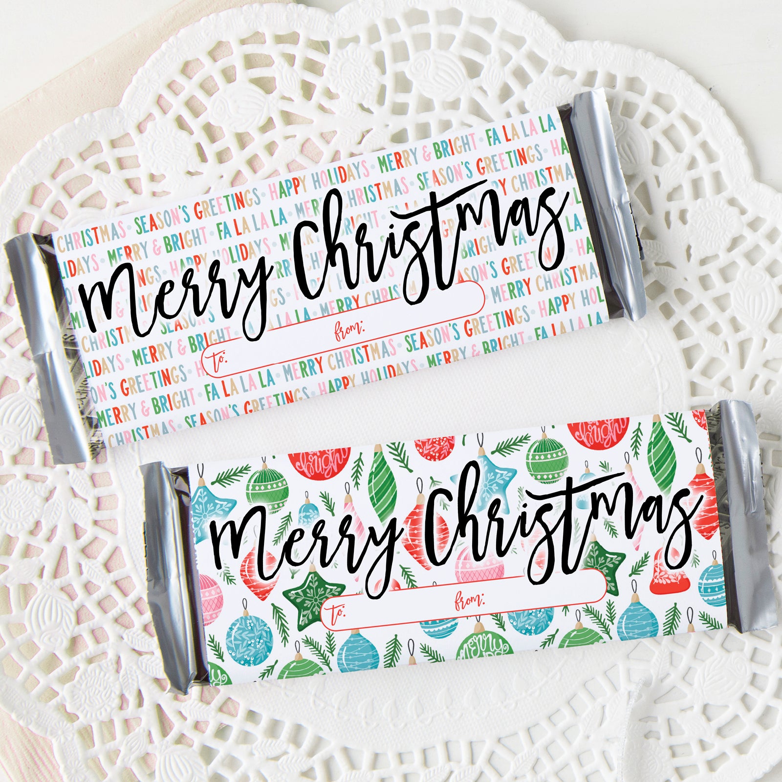 Christmas Candy Bar Wrapper Duo - Snowflakes and Colorful Mix - Greengate Images