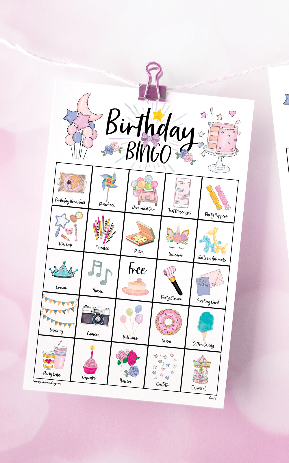 birthday-bingo-feminine-pink-greengate-images for Birthday Party Bingo Free Printable Birthday Bingo - Feminine Pink – Greengate Images for Birthday Party Bingo Free Printable