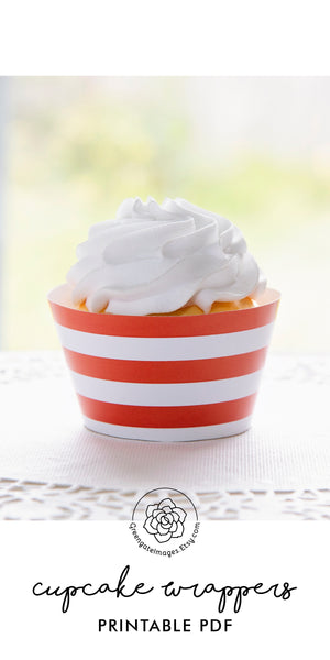 Orange Striped Printable Cupcake Wrapper - Printable Digital Download by Greengate Images