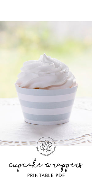 Pale Gray Striped Cupcake Wrapper - Printable Digital Download by Greengate Images