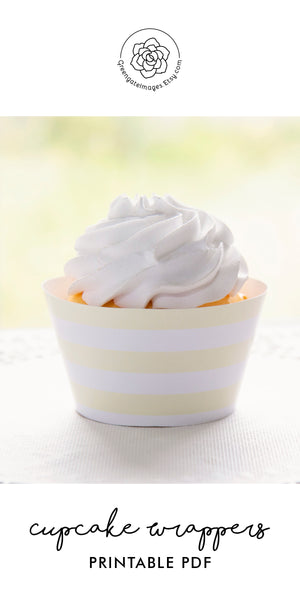 Light Pale Yellow Striped Printable Cupcake Wrapper - Printable Digital Download by Greengate Images
