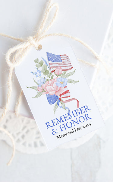 Patriotic Gift Tag - Pastel Flowers and Flag