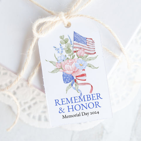 Patriotic Gift Tag - Pastel Flowers and Flag