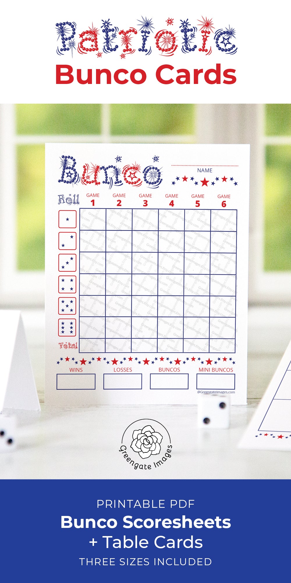 Bunco Scorecard Set - Patriotic – Greengate Images for Christmas Bunco Score Sheets Printable Free