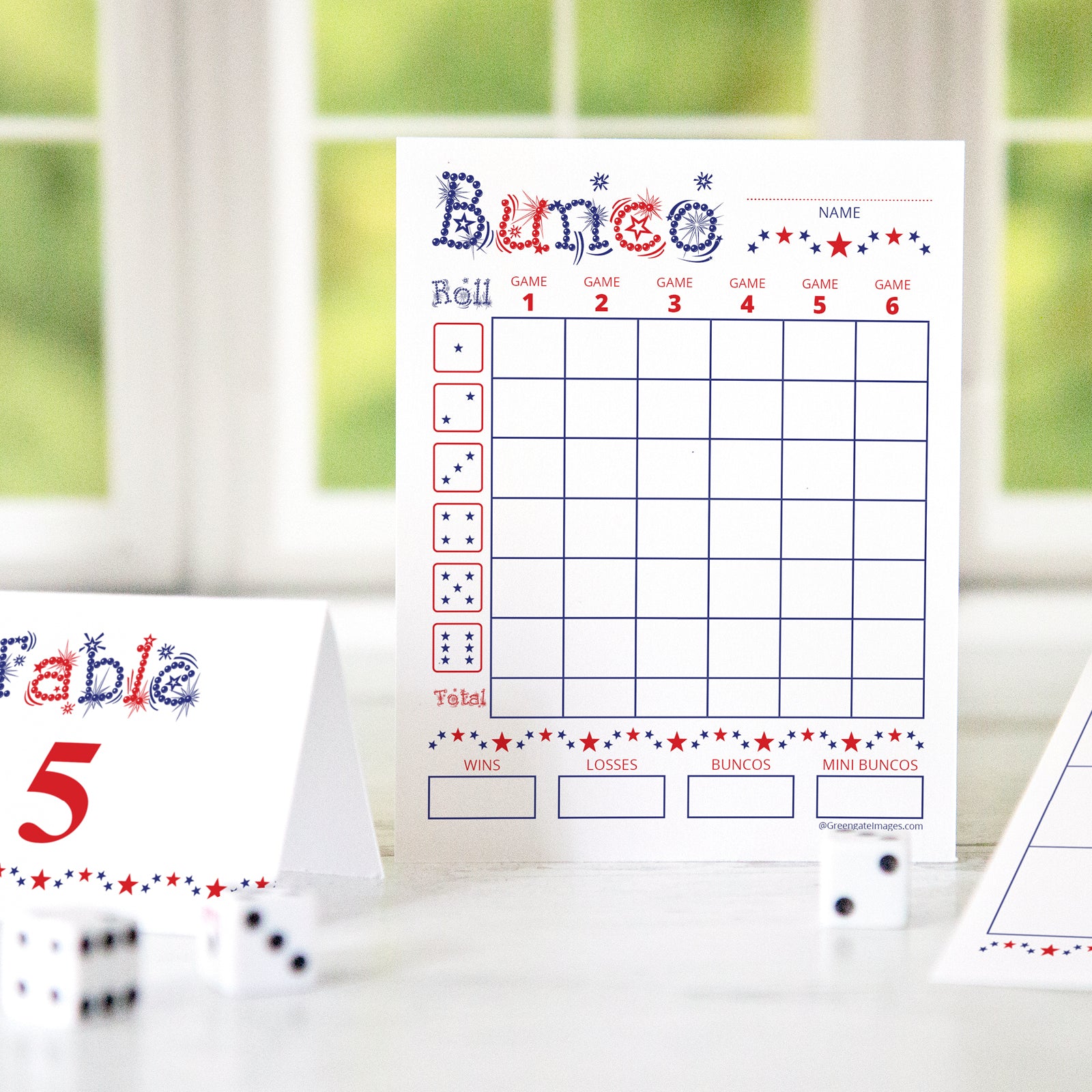 Bunco Scorecard Set - Patriotic - Greengate Images