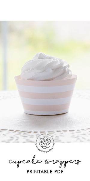 Pale Peach Striped Printable Cupcake Wrapper - Printable Digital Download by Greengate Images