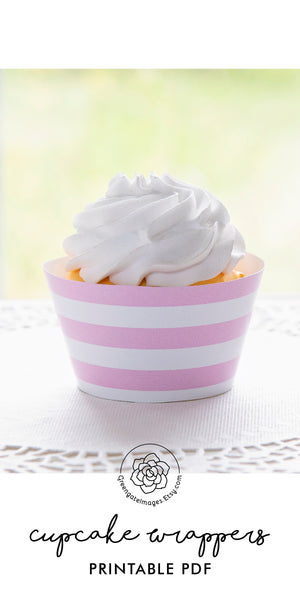 Pink Striped Printable Cupcake Wrapper - Printable Digital Download by Greengate Images