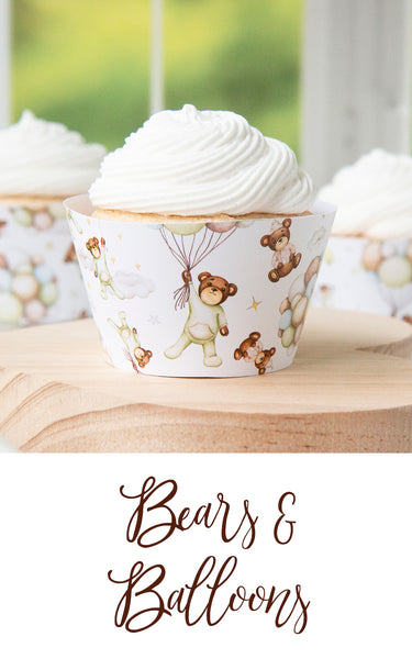 Bears and Pastel Balloons Cupcake Wrapper