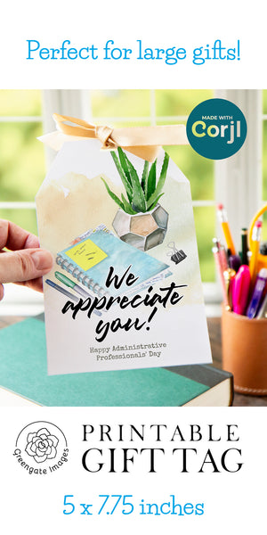Jumbo Administrative Professionals' Day Gift Tag - Planner and Aloe Plant