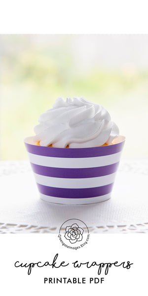 Purple Striped Printable Cupcake Wrapper - Printable Digital Download by Greengate Images
