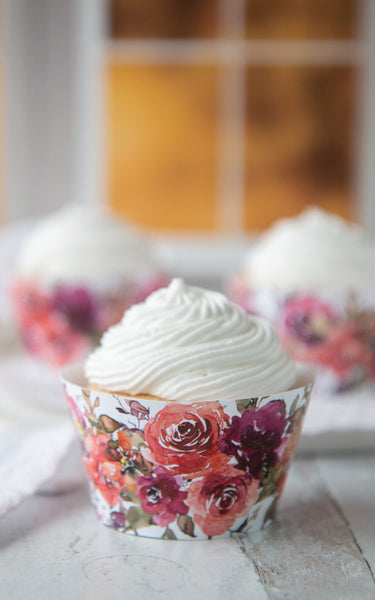 Floral Cupcake Wrappers - Rust and Burgundy Roses - Printable Digital Download by Greengate Images