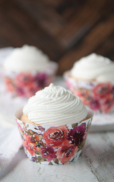 Floral Cupcake Wrappers - Rust and Burgundy Roses - Printable Digital Download by Greengate Images