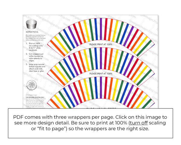 Rainbow Vertical Striped Cupcake Wrapper - Printable Digital Download by Greengate Images