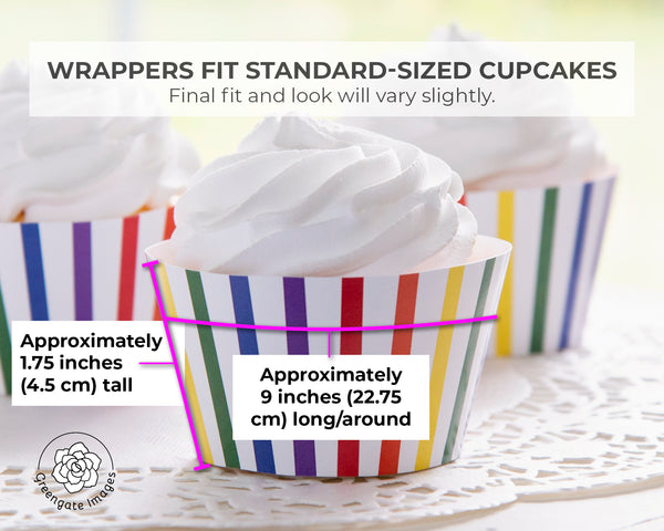 Rainbow Vertical Striped Cupcake Wrapper - Printable Digital Download by Greengate Images