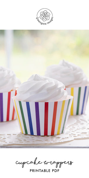 Rainbow Vertical Striped Cupcake Wrapper - Printable Digital Download by Greengate Images