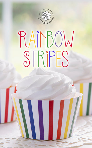 Rainbow Vertical Striped Cupcake Wrapper - Printable Digital Download by Greengate Images