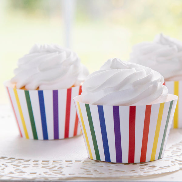 Rainbow Vertical Striped Cupcake Wrapper - Printable Digital Download by Greengate Images