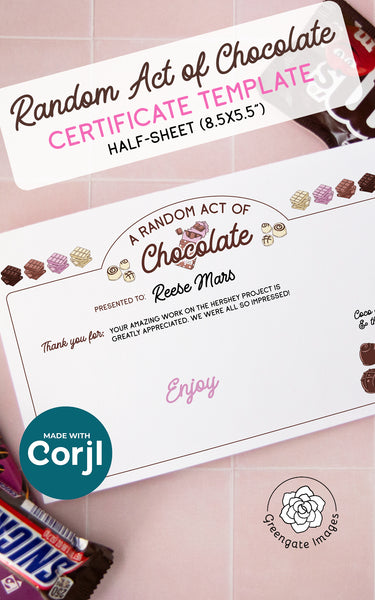 Random Act of Chocolate Certificate Template - Printable Digital Download by Greengate Images