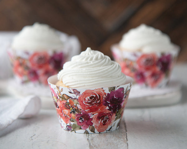 Floral Cupcake Wrappers - Rust and Burgundy Roses - Printable Digital Download by Greengate Images