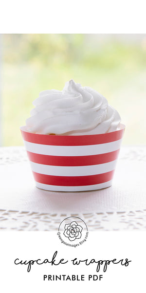 Red Striped Printable Cupcake Wrapper - Printable Digital Download by Greengate Images