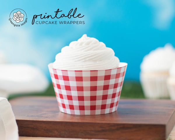 Red Gingham Cupcake Wrapper - Printable Digital Download by Greengate Images