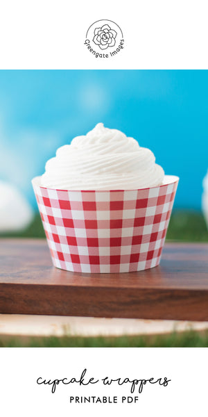 Red Gingham Cupcake Wrapper - Printable Digital Download by Greengate Images