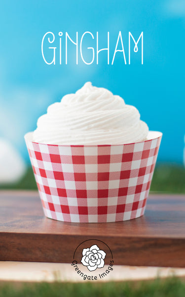 Red Gingham Cupcake Wrapper - Printable Digital Download by Greengate Images