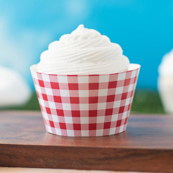 Red Gingham Cupcake Wrapper - Printable Digital Download by Greengate Images