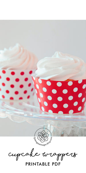 Red Polka Dot Cupcake Wrappers - Printable Digital Download by Greengate Images