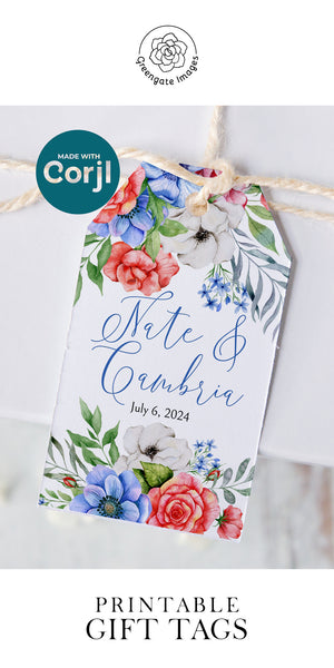 Red, White, and Blue Floral Gift Tag - Greengate Images