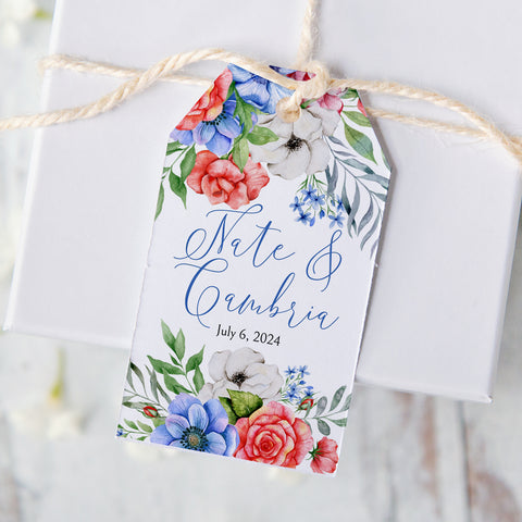 Red, White, and Blue Floral Gift Tag