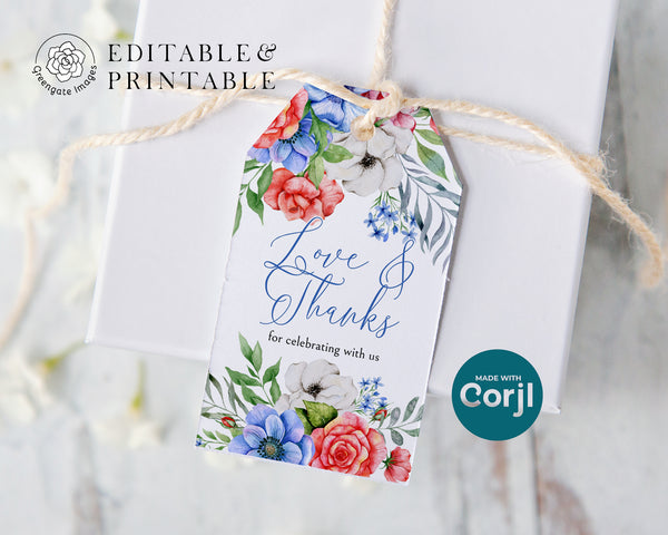 Red, White, and Blue Floral Gift Tag - Greengate Images