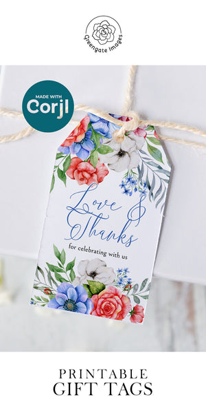 Red, White, and Blue Floral Gift Tag - Greengate Images