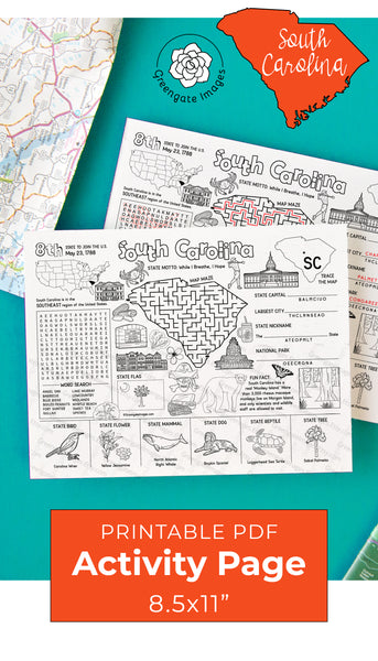 South Carolina Activity Page - Printable Digital Download by Greengate Images