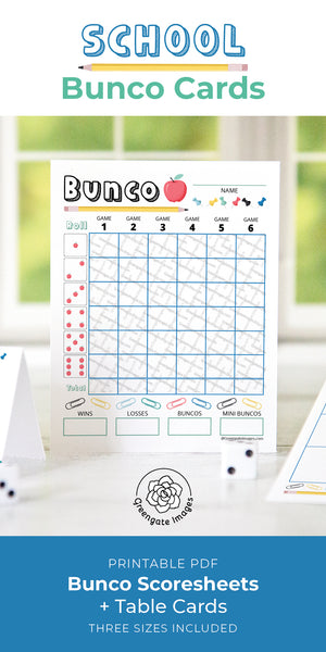 School-Themed Bunco Scorecard Set - Greengate Images