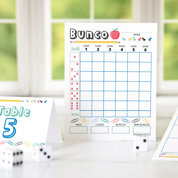 School-Themed Bunco Scorecard Set - Greengate Images