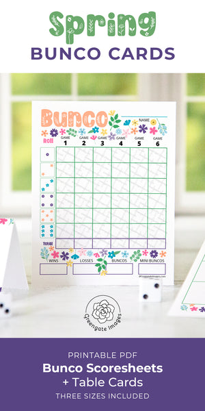 Spring Flowers Bunco Scorecard Set - Printable Digital Download by Greengate Images