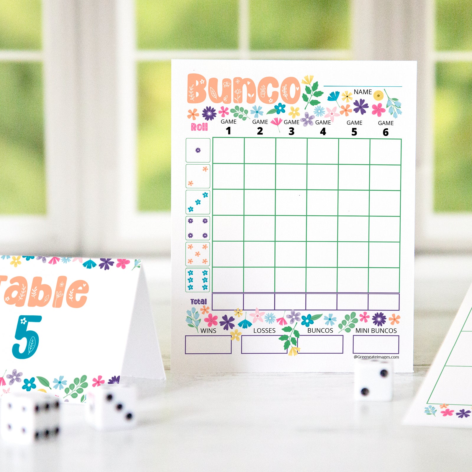 Spring Flowers Bunco Scorecard Set - Printable Digital Download by Greengate Images